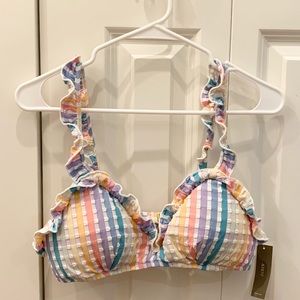 NWT J.Crew Ruffle French Bikini Top Rainbow